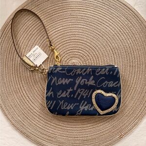 Coach Blue with Script Wristlet and Heart Accent